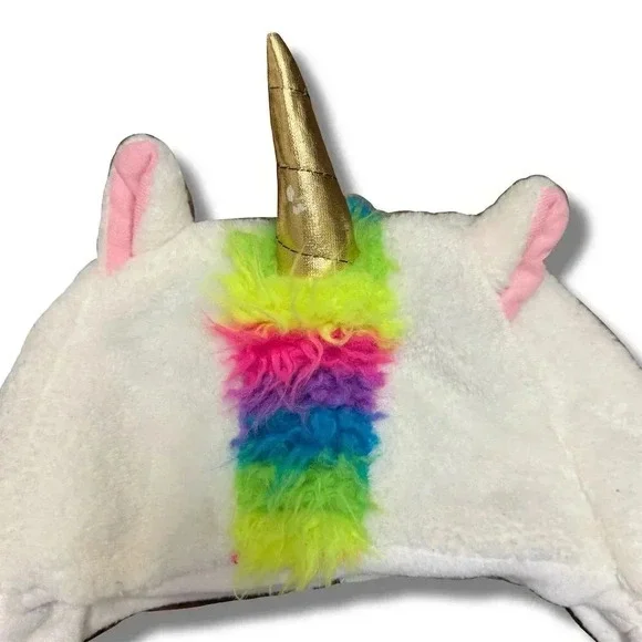 Unicorn Hooded Scarf with Hand Pouches White Unisex One Size - Picture 2 of 6
